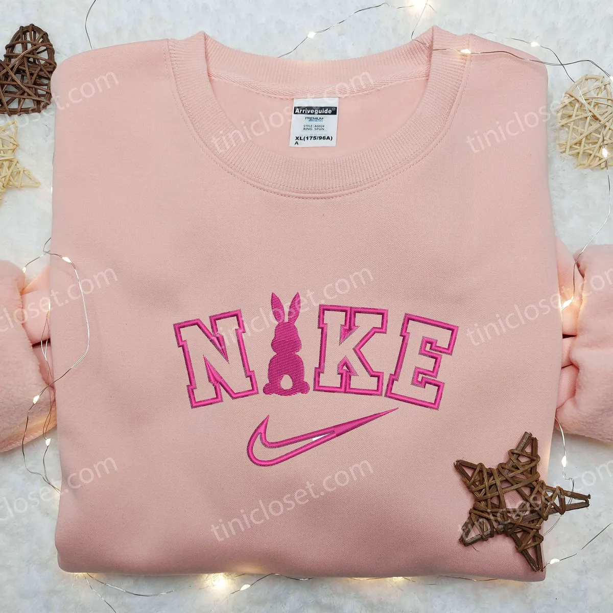 Pink Bunny x Nike Embroidered Shirt, Nike Embroidered Shirt, Animal Embroidered Shirt