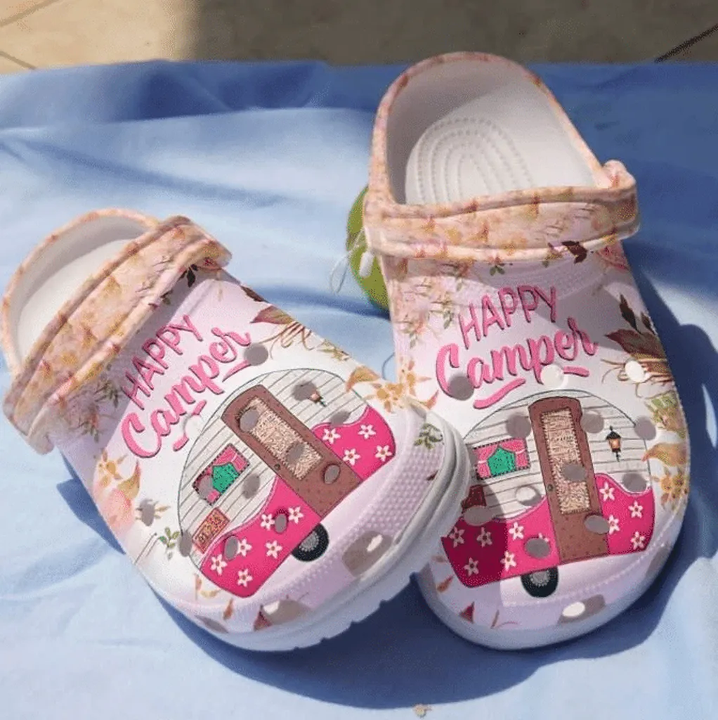 Pink Camping Bus Crocs