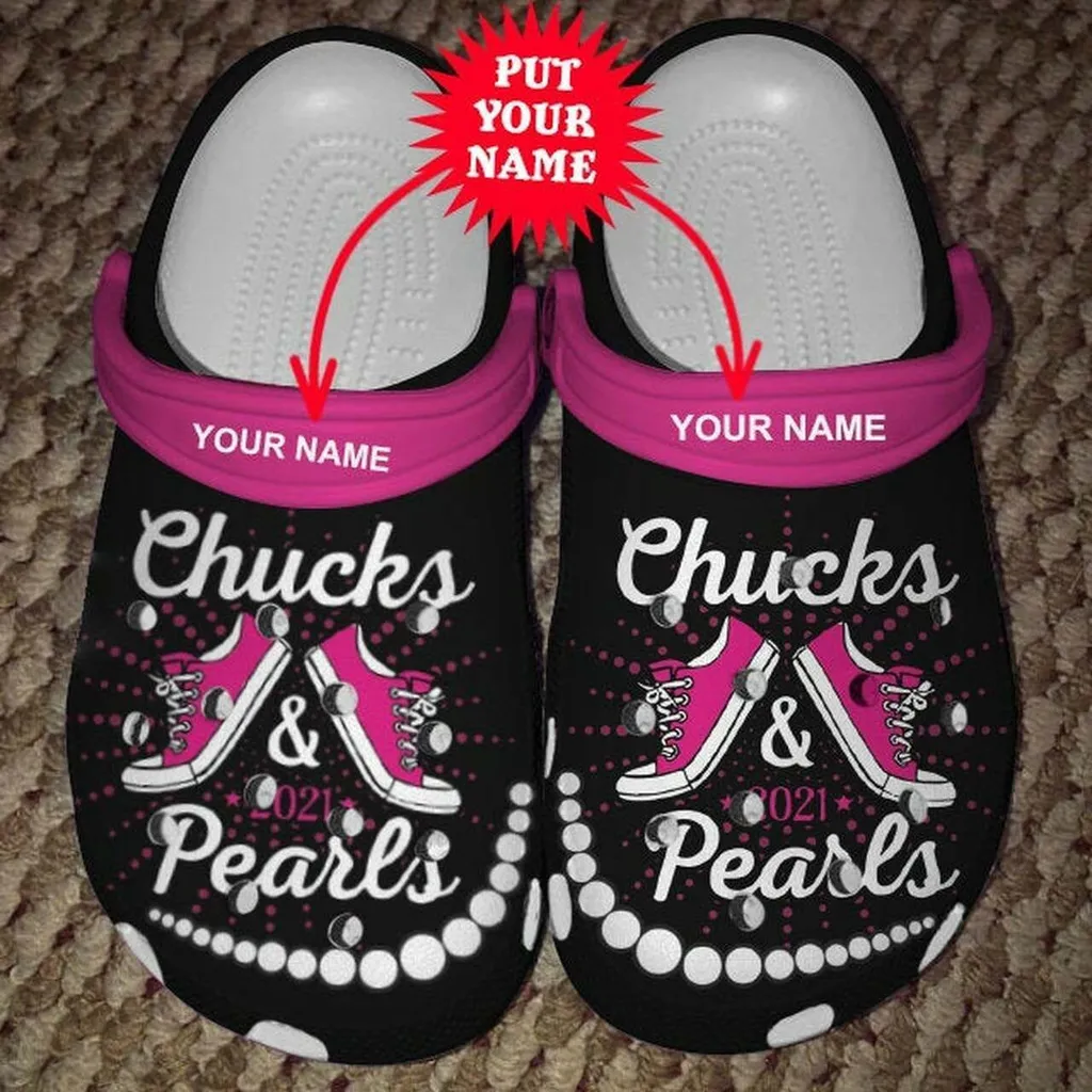 Pink Chucks And Pearls Personalisation 102 Gift For Lover Rubber Crocs Clog