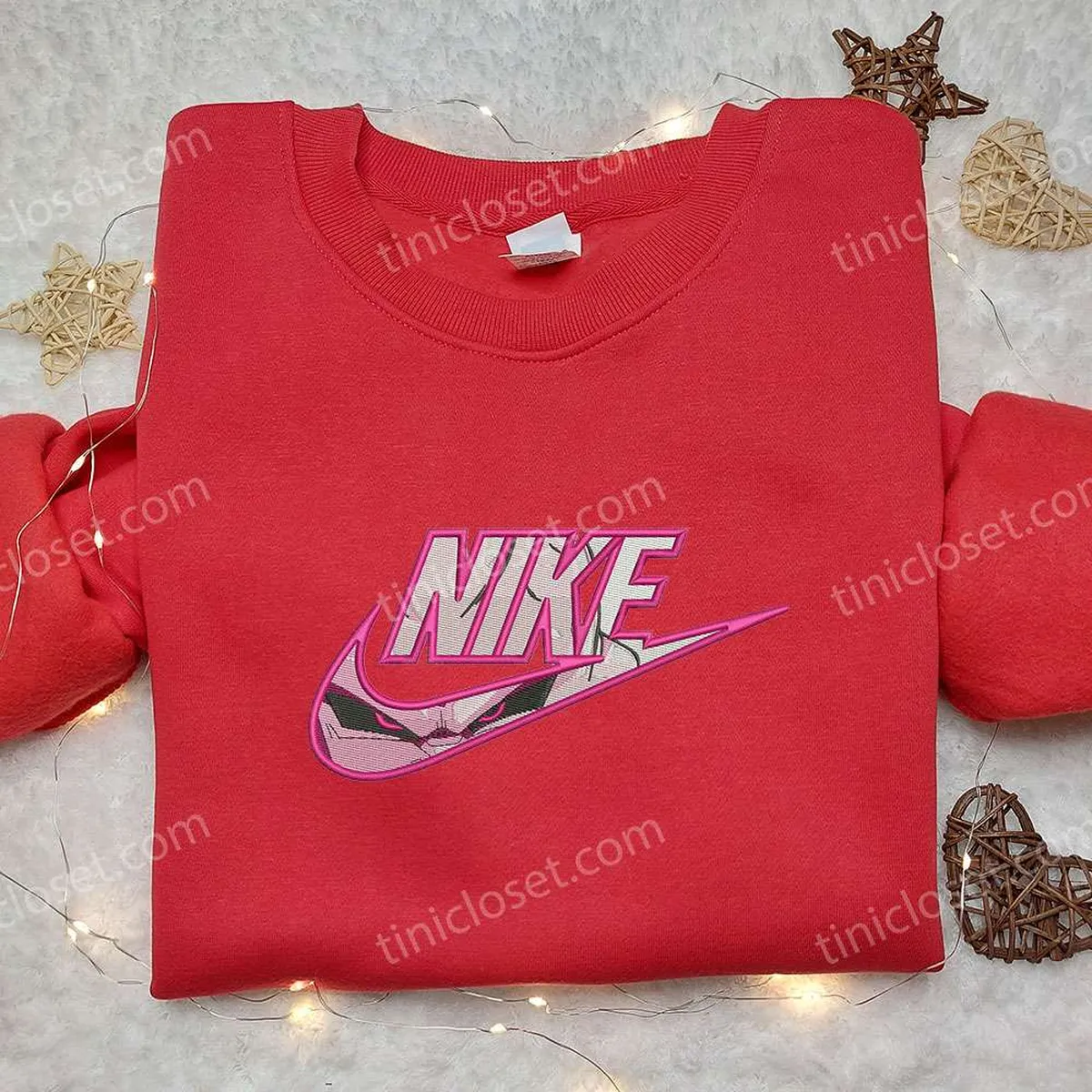 Pink Frieza x Nike Embroidered Shirt, Dragon Ball Embroidered Shirt, Custom Nike Embroidered Shirt