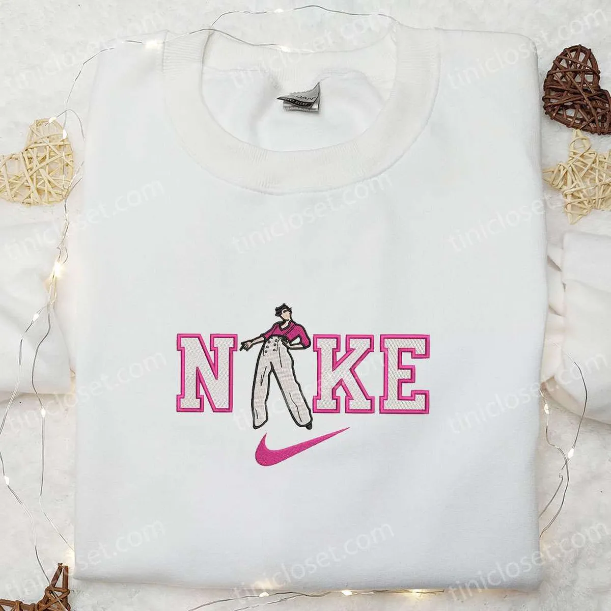 Pink Harry Style x Nike Embroidered Shirt, Celebrity Embroidered Hoodie, Best Gifts For Family