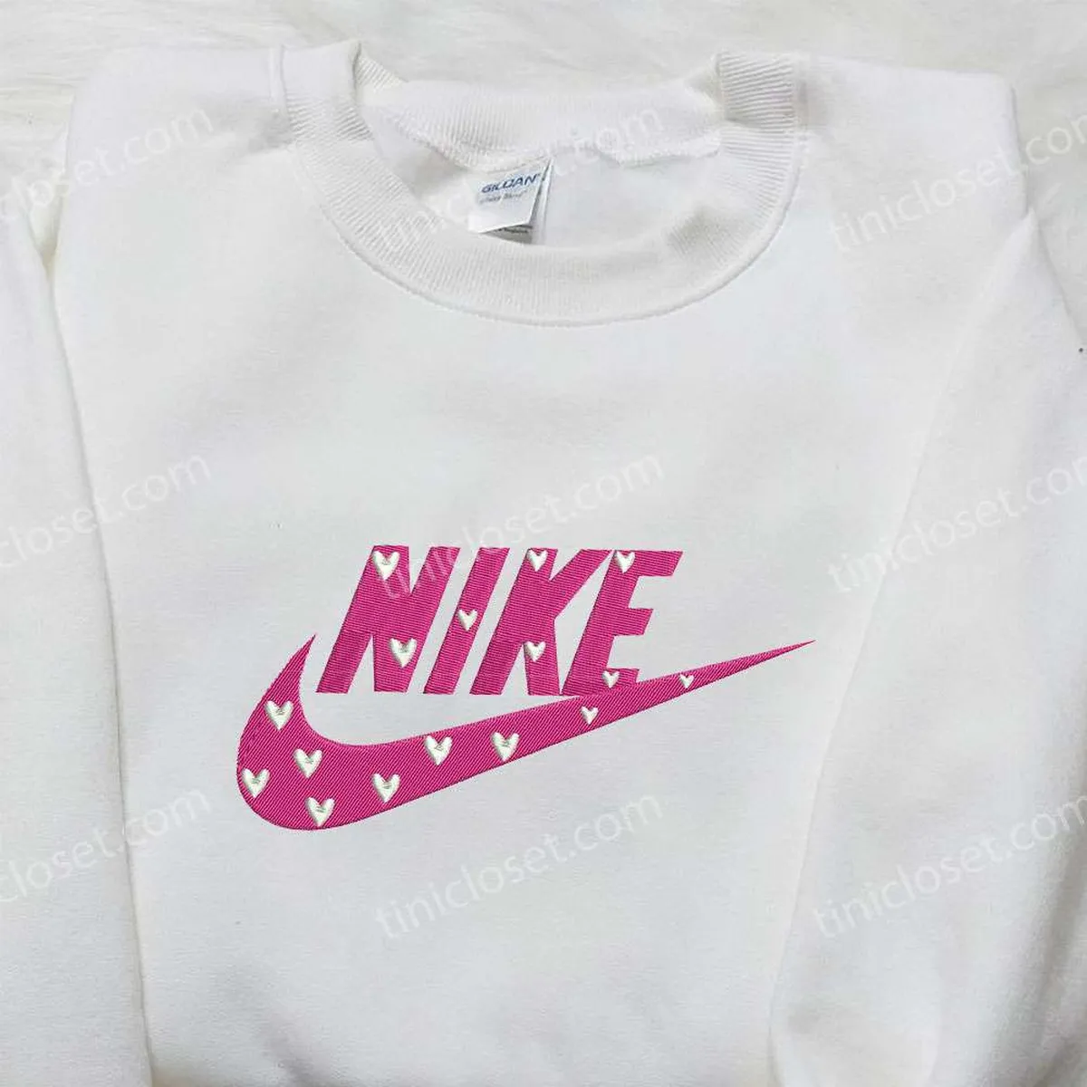 Pink Heart Love x Nike Embroidered Shirt, Nike Inspired Logo Shirt, Best Valentine? Day Gift