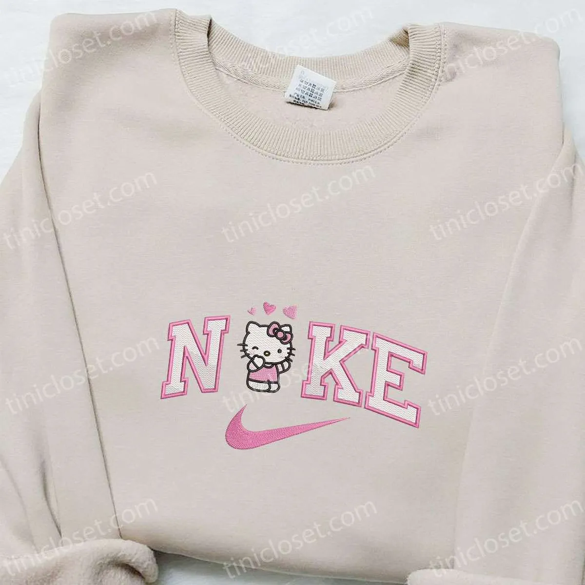 Pink Hello Kitty Hearts x Nike Embroidered Shirt, Cartoon Embroidered Hoodie, Best Gift Ideas For Girls