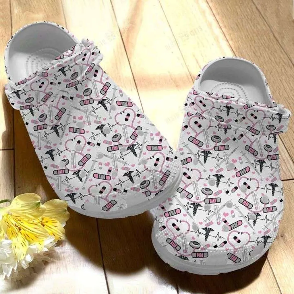 Pink Nurse Pattern Crocs Crocband Clog