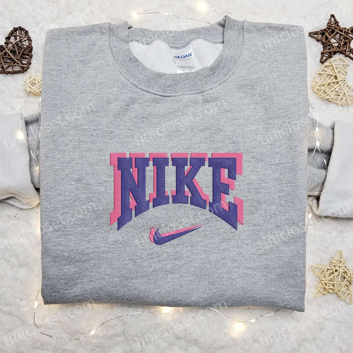 Pink Purple Nike Logo Embroidered Shirt, Nike Inspired Embroidered Hoodie, Best Gifts For Family