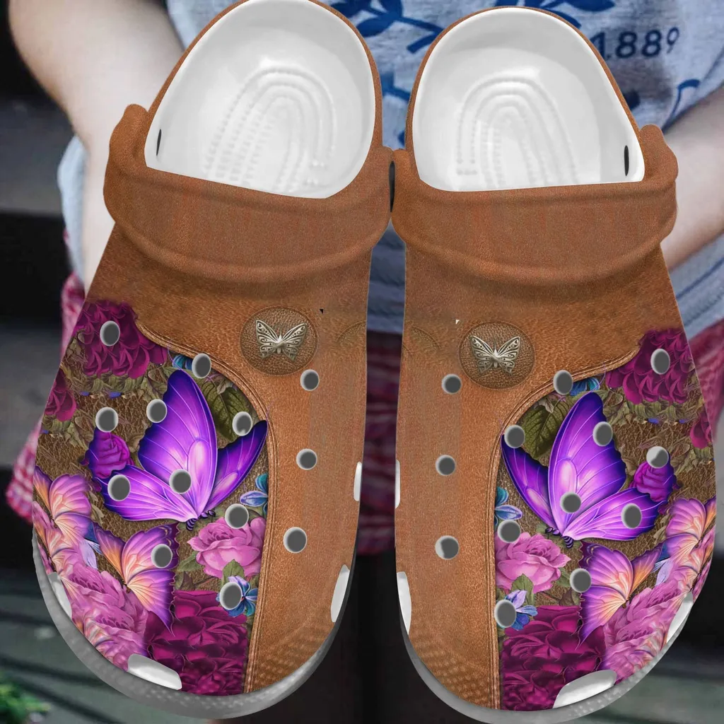 Pink Roses Butterfly Crocs