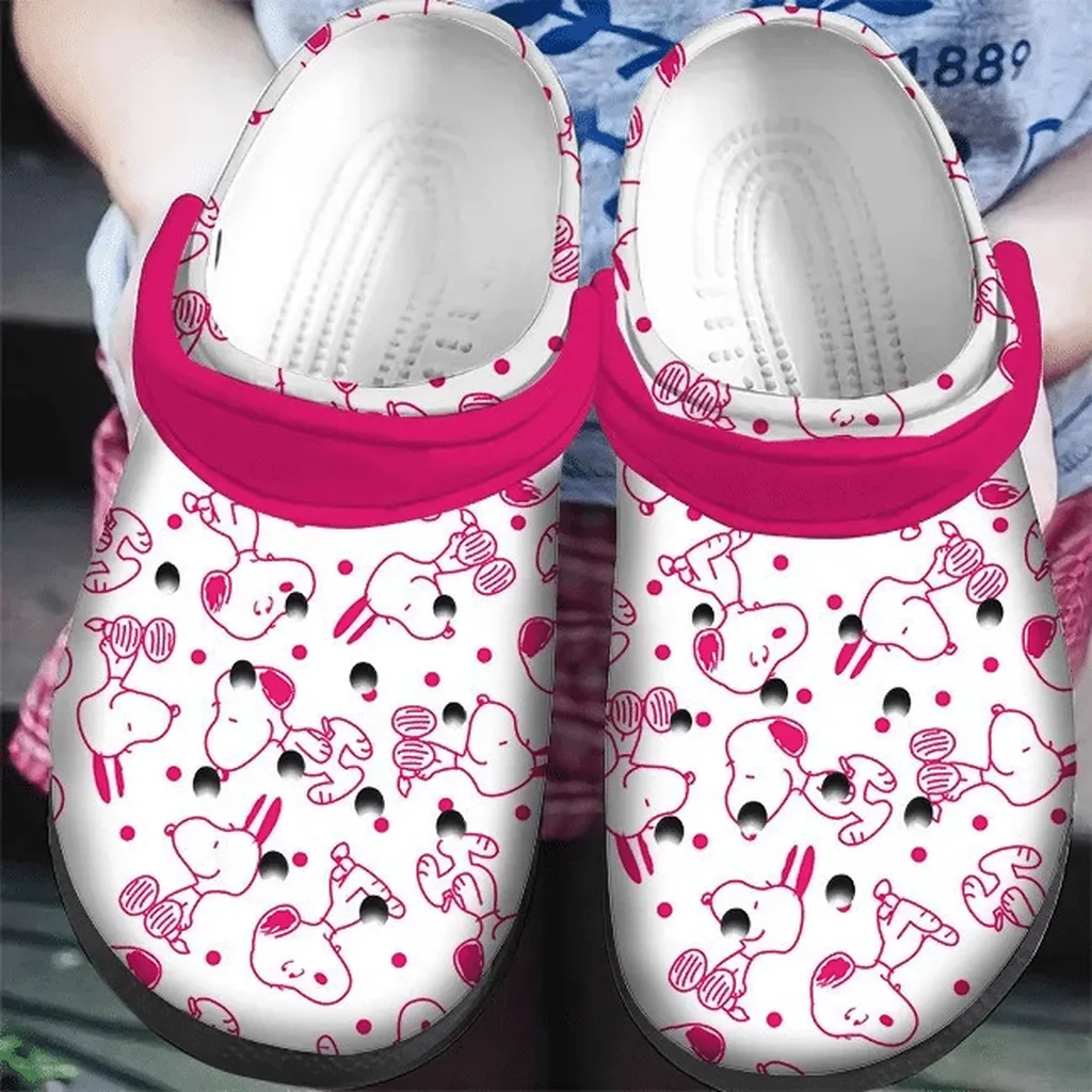 Pink White Snoopy Pattern Clogs