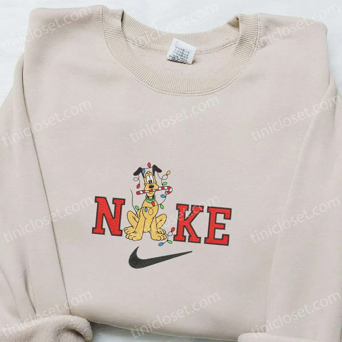 Pluto Christmas Light Disney x Nike Christmas Embroidered Sweatshirt, Cartoon Christmas Embroidered Shirt, Best Christmas Gift Ideas