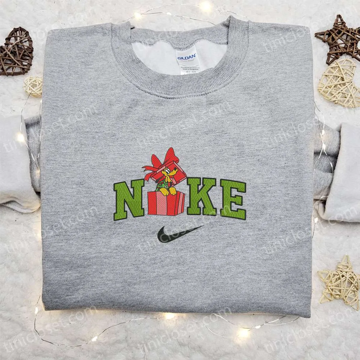 Pluto In Gift Disney Christmas x Nike Embroidered Sweatshirt, Cartoon Christmas Embroidered Shirt, Best Christmas Gift Ideas