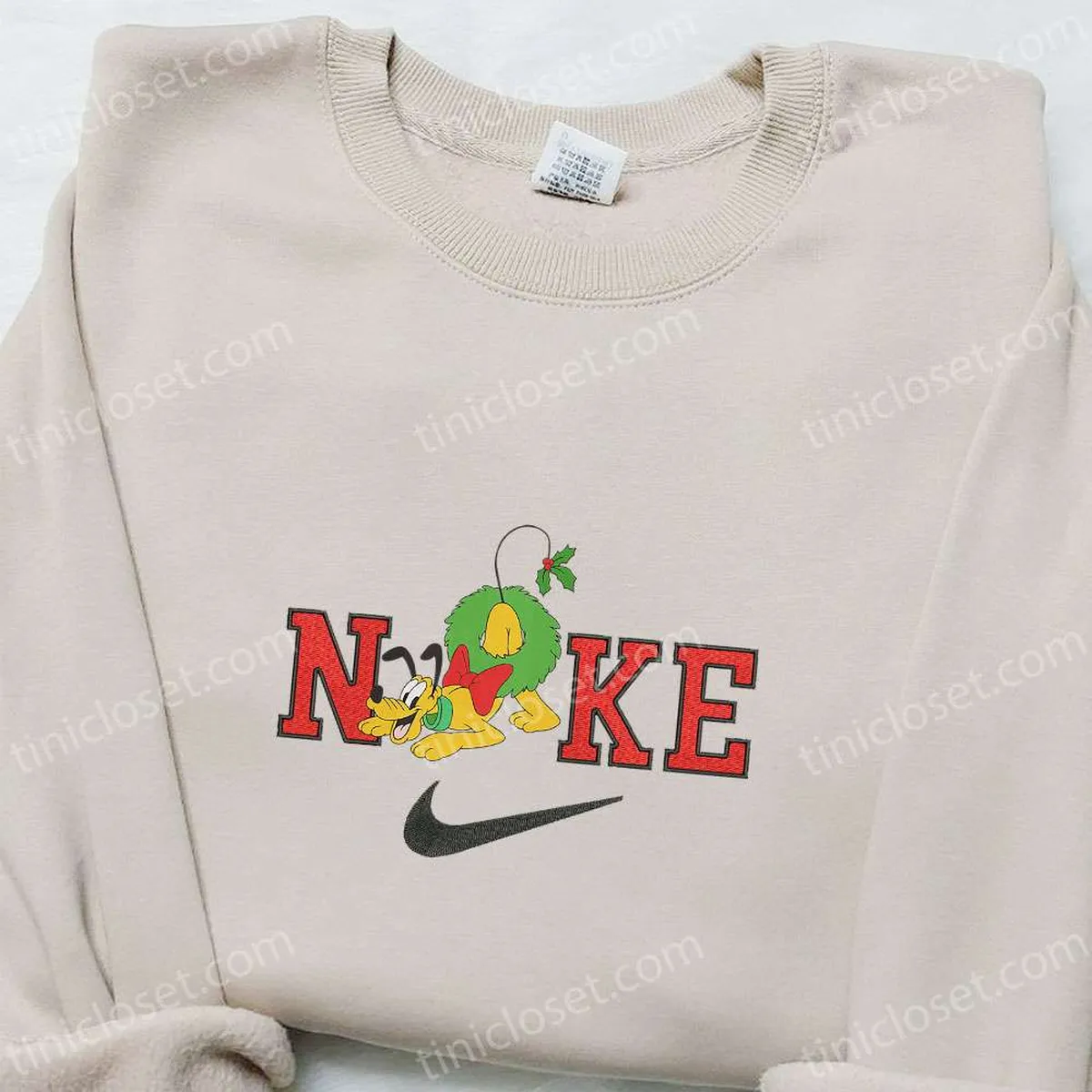 Pluto Laurel Wreath Disney x Nike Christmas Embroidered Sweatshirt, Cartoon Christmas Embroidered Shirt, Best Christmas Gift Ideas