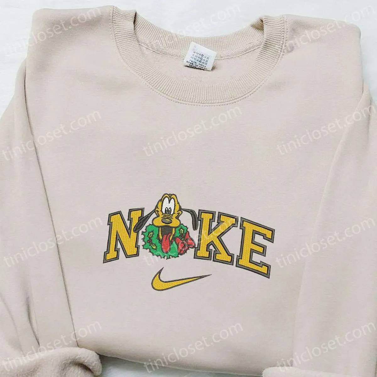 Pluto With Christmas Wreath x Nike Embroidered Shirt, Disney Characters Embroidered Hoodie, Best Christmas Gifts For Family