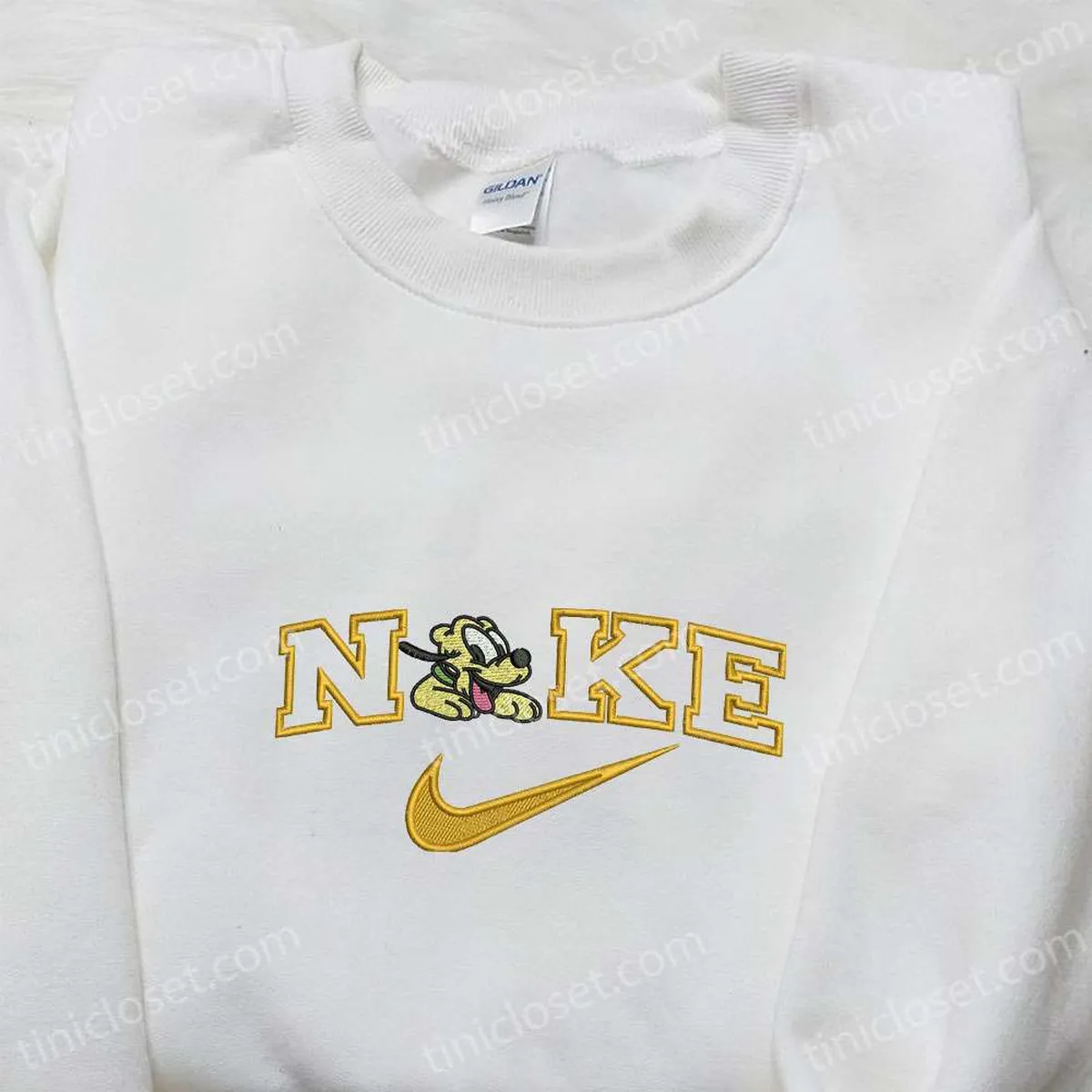 Pluto x Nike Swoosh Embroidered Shirt, Disney Characters Embroidered Hoodie, Nike Inspired Embroidered Sweatshirt