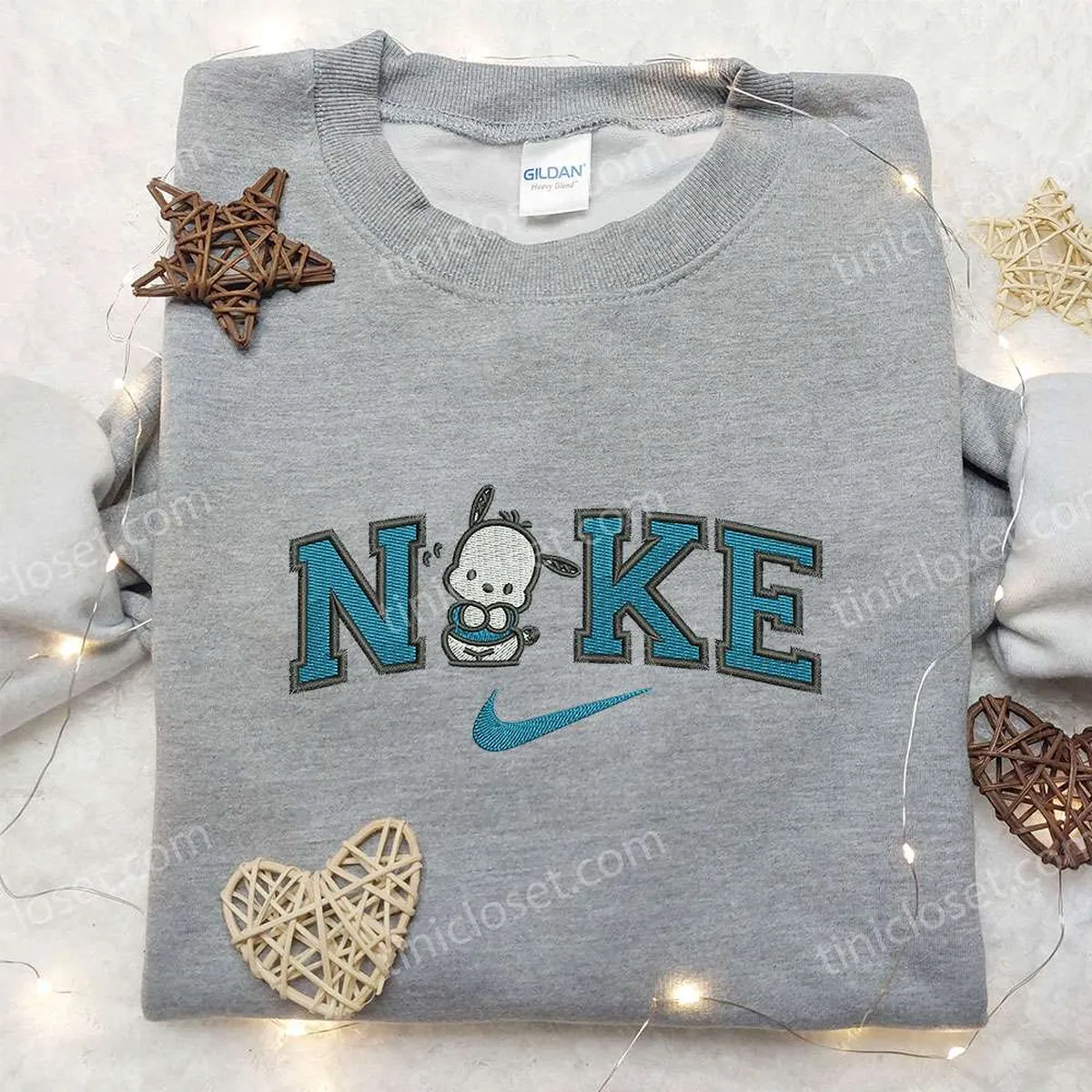 Pochacco x Nike Embroidered Sweatshirt, Hello Kitty Cartoon Embroidered Shirt, Nike Inspired Embroidered Shirt