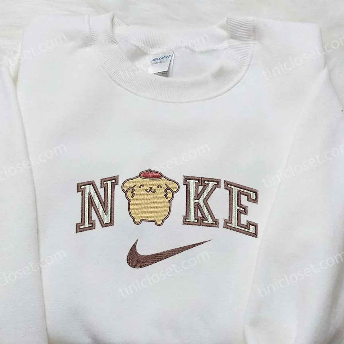 Pompompurin x Nike Embroidered Sweatshirt, Hello Kitty Cartoon Embroidered Sweatshirt, Nike Inspired Embroidered Shirt