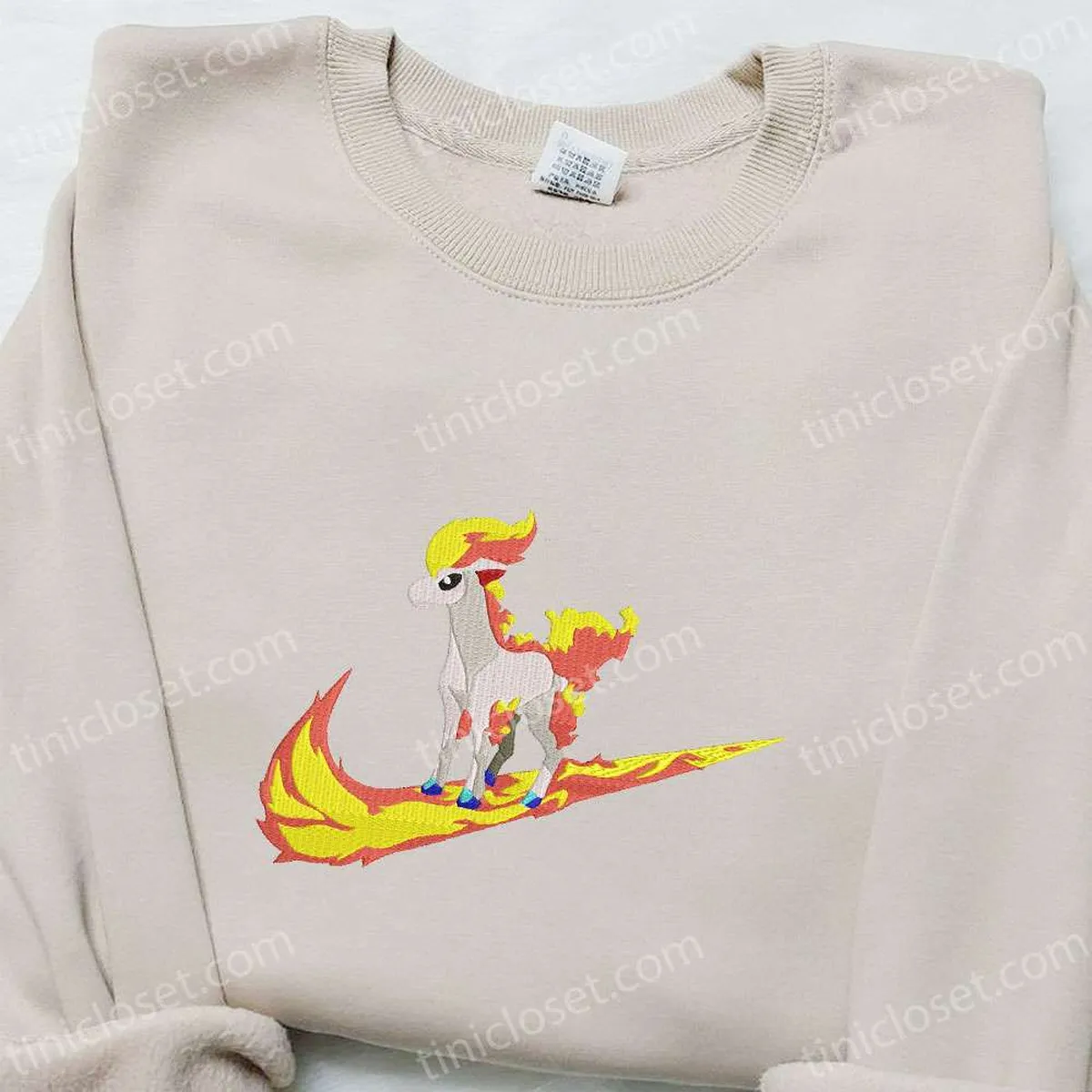 Ponyta x Nike Swoosh Anime Embroidered Sweatshirt, Pokemon Embroidered Shirt, Nike Inspired Embroidered Shirt