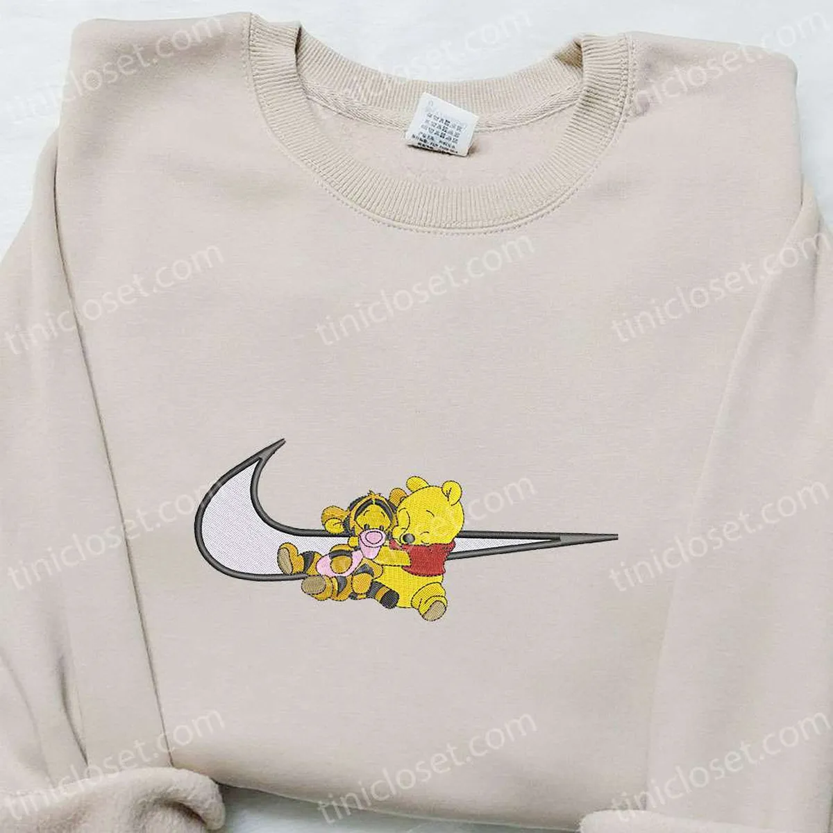 Pooh and Tigger x Swoosh Cartoon Embroidered Shirt, Disney Characters Embroidered Hoodie, Best Birthday Gift Ideas