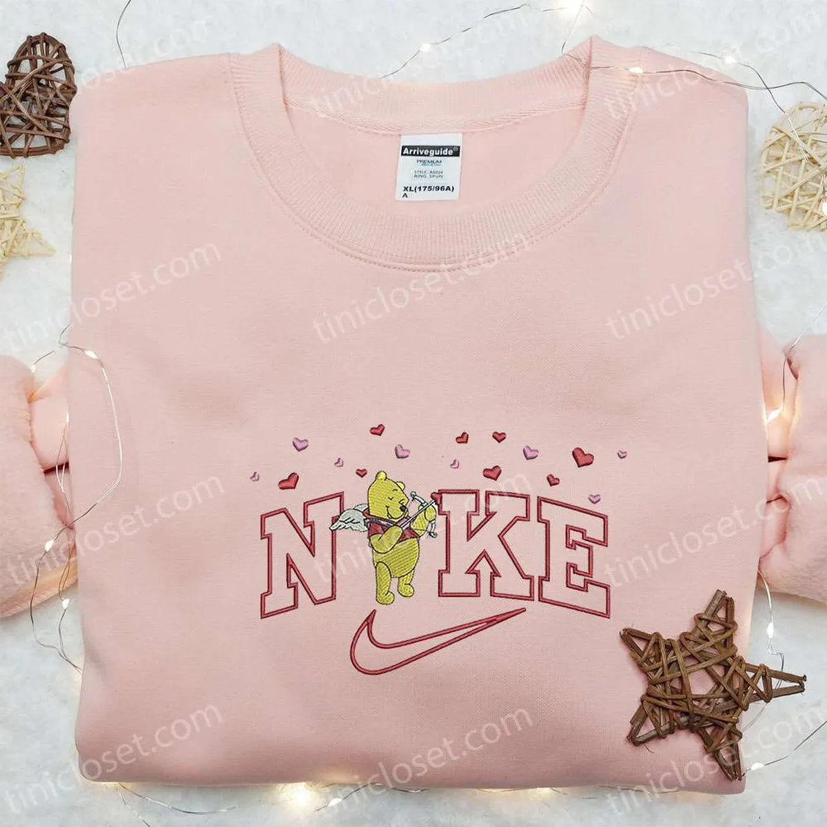 Pooh Cupid Love x Nike Embroidered Sweatshirt, Winnie The Pooh Disney Embroidered Shirt, The Best Gift