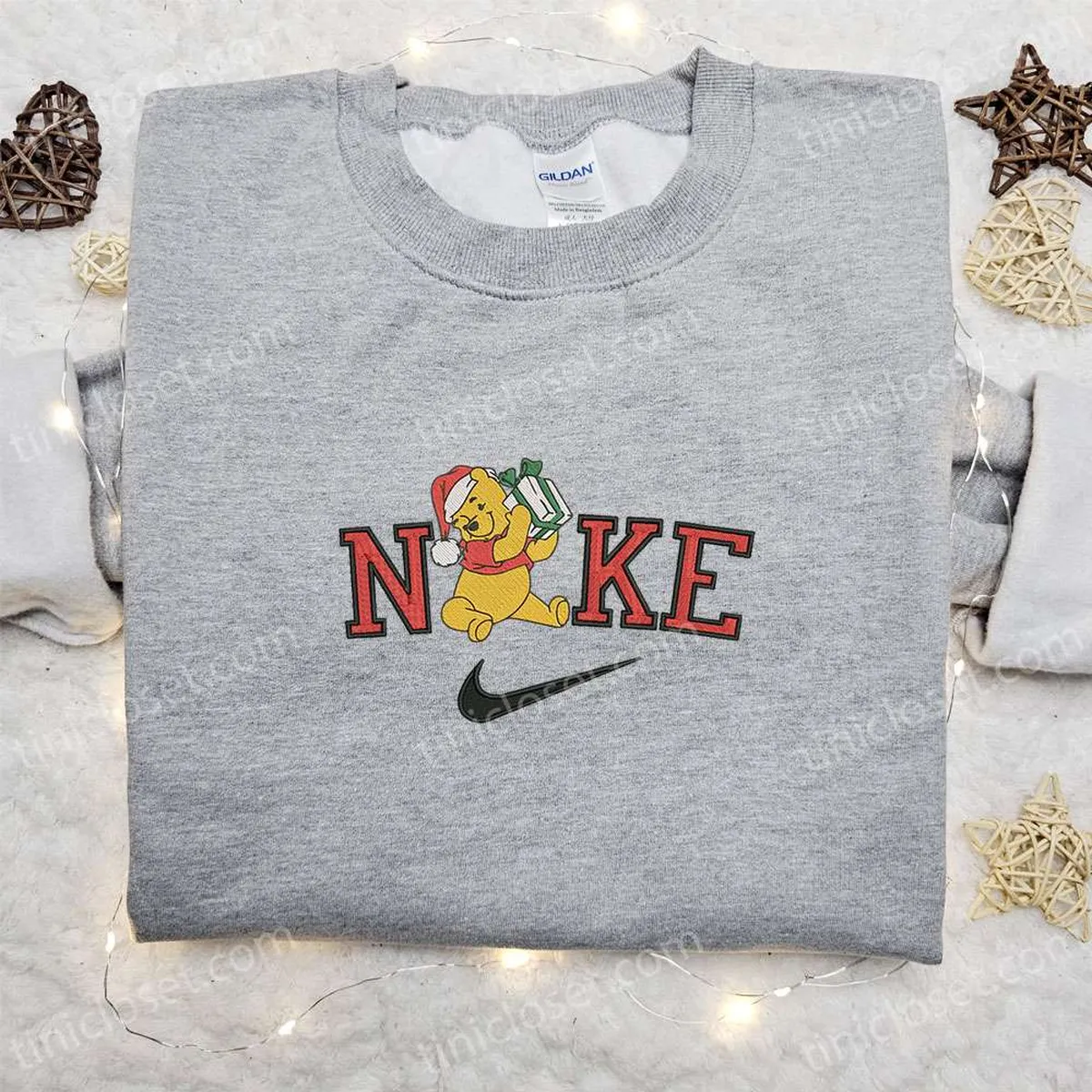 Pooh With Gift Box x Nike Christmas Embroidered Sweatshirt, Merry Christmas Embroidered Shirt, Best Christmas Day Gift Ideas