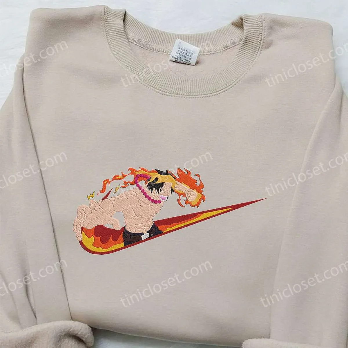 Portgas D Ace x Nike Embroidered Hoodie, One Piece Embroidered Shirt, Nike Inspired Embroidered Shirt