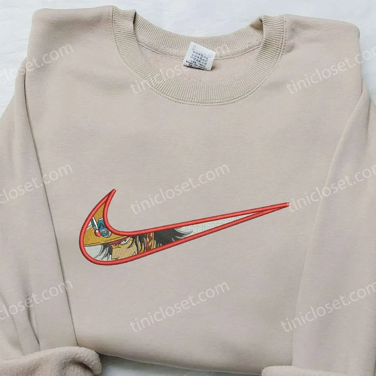 Portgas D. Ace x Nike Embroidered Sweatshirt, One Piece Embroidered Sweatshirt, Nike Inspired Embroidered Shirt