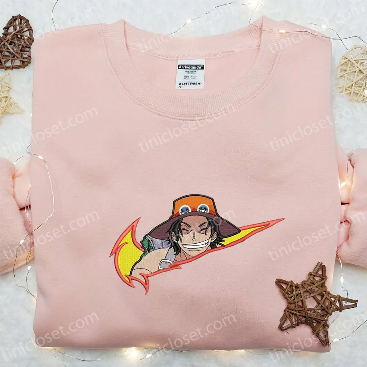 Portgas D. Ace x Swoosh Anime Embroidered Shirt, Nike Inspired Embroidered T-shirt, Best Gift Ideas for Family