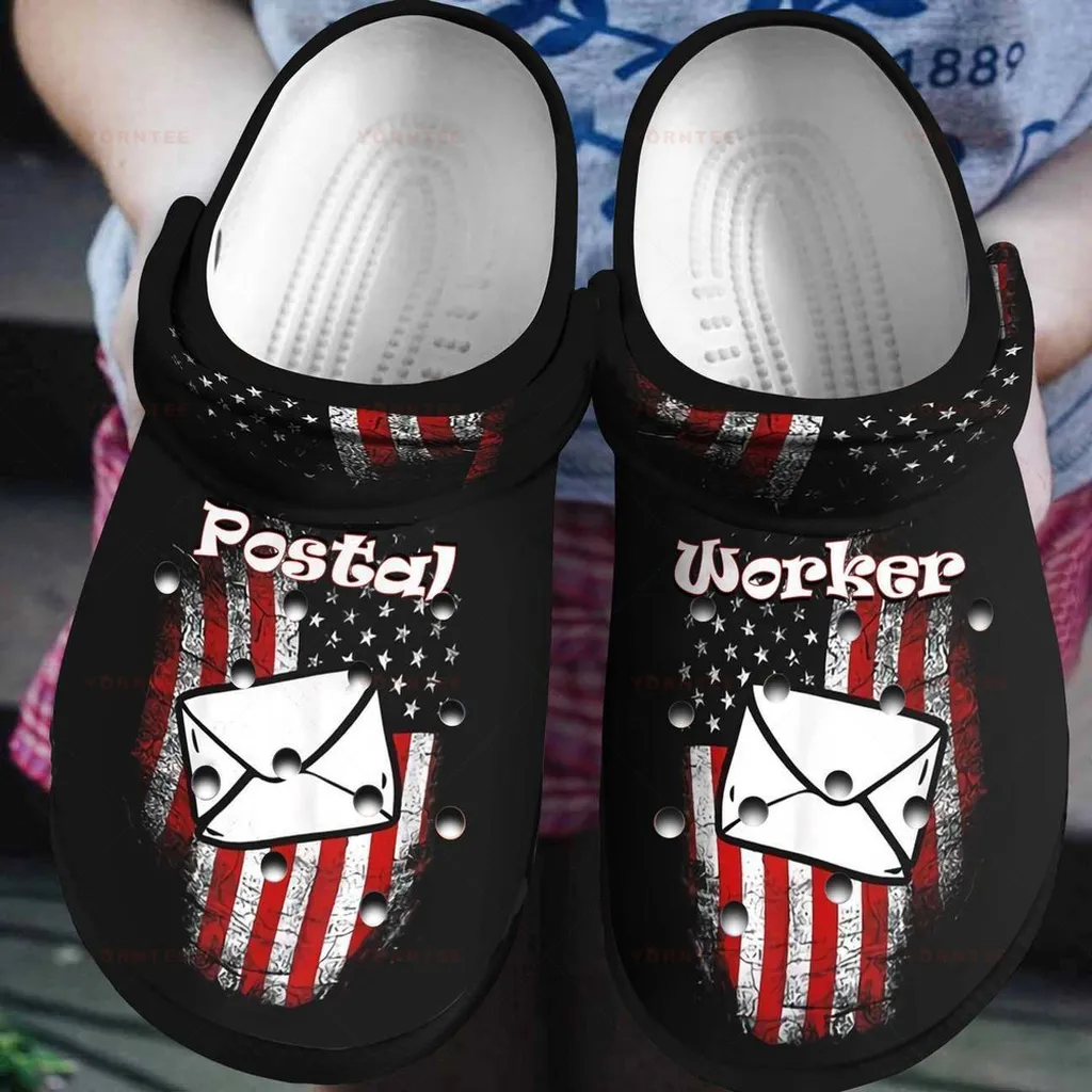 Postal Worker American Flag Gift For Lover Rubber Crocs Clog