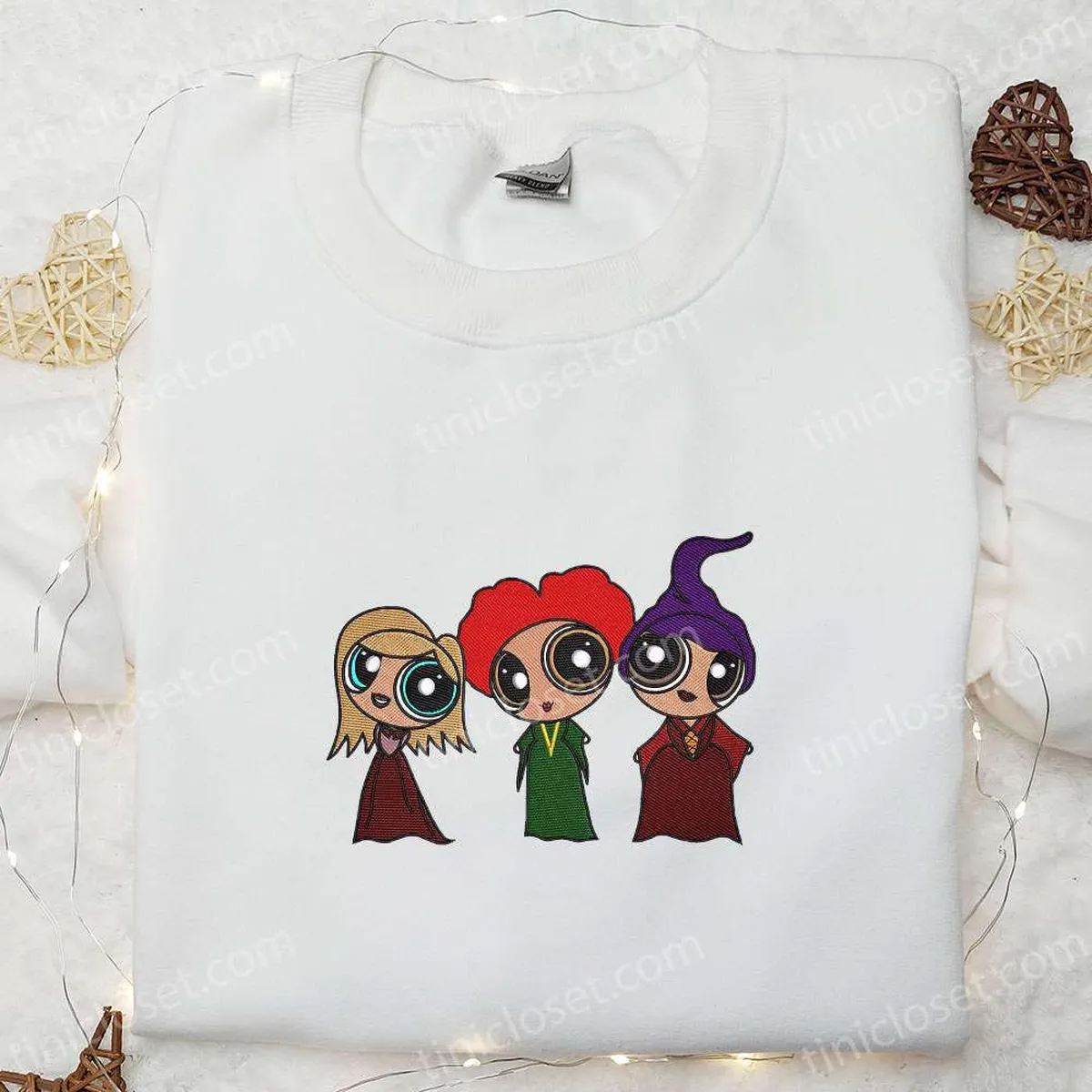 Powerpuff Girls Sanderson Sisters Embroidered Shirt, Cartoon Embroidered Hoodie, Halloween Embroidered Sweatshirt