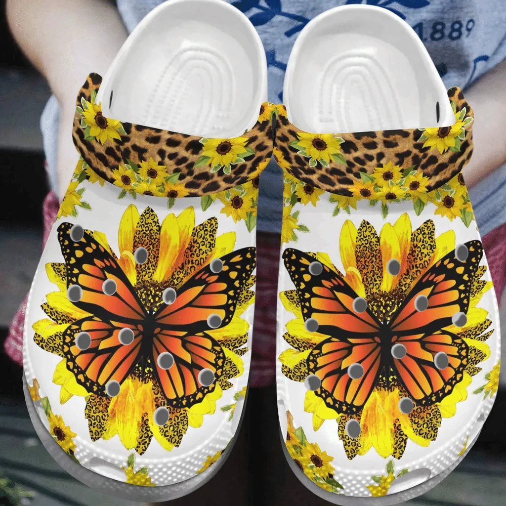 Pretty Flower Butterfly Gift For Lover Rubber Crocs Clog