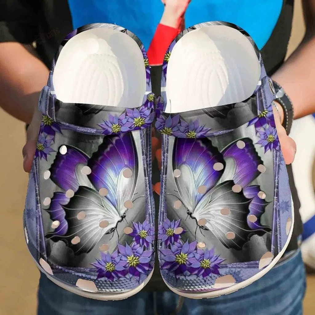 Pretty Purple Butterfly Clogs Crocs