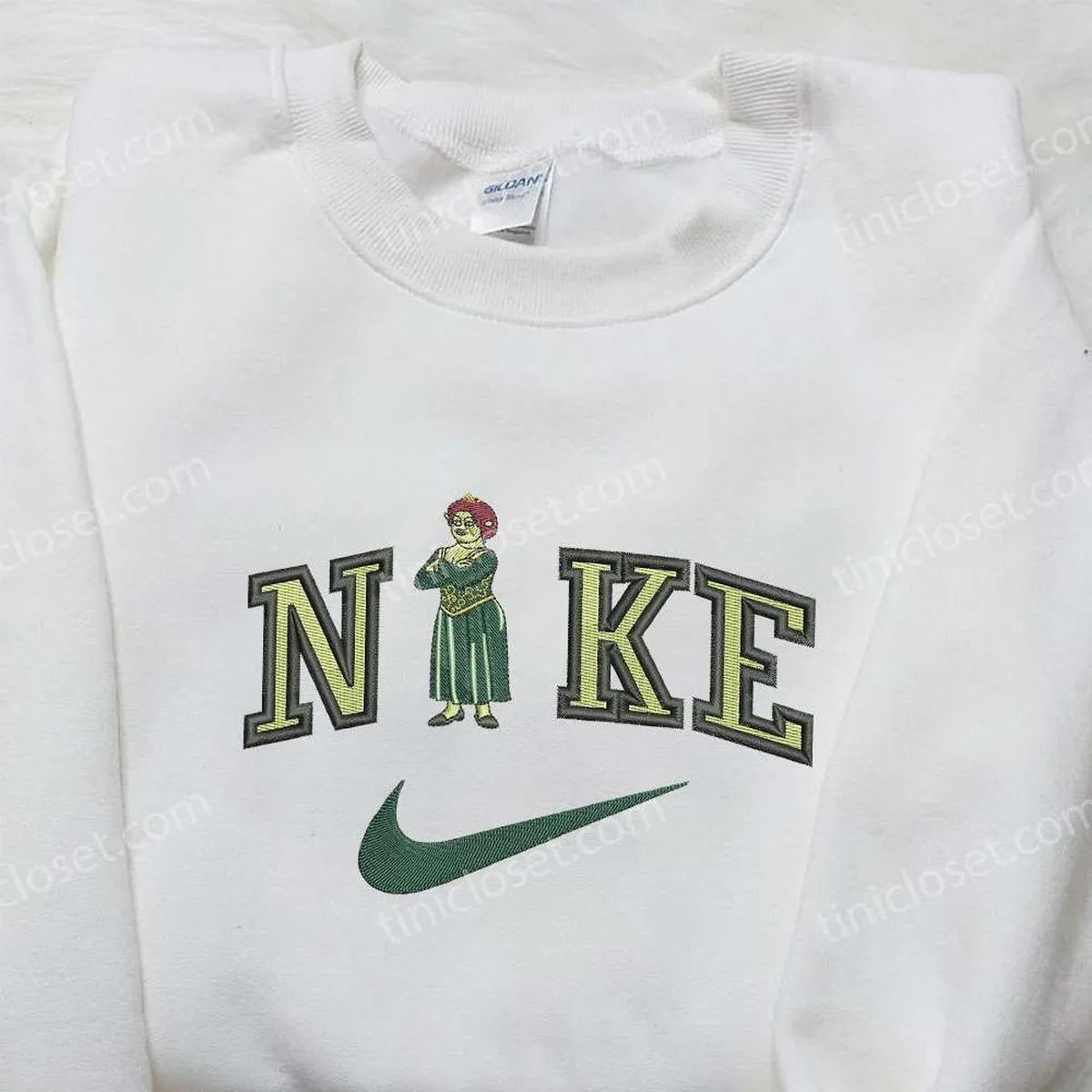 Princess Fiona x Nike Embroidered Hoodie, Shrek Cartoon Embroidered Shirt, Nike Inspired Embroidered Shirt