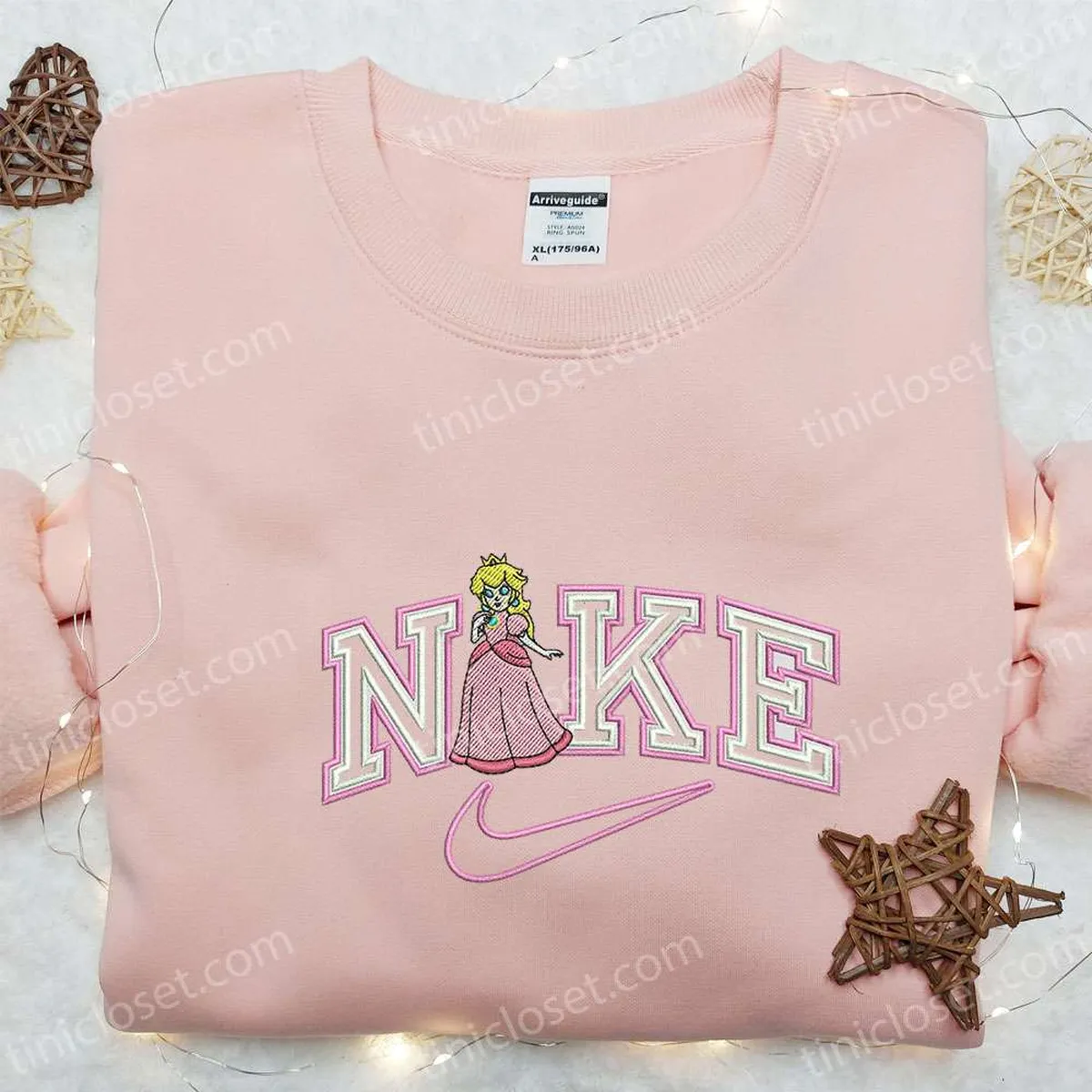 Princess Peach x Nike Embroidered Shirt, Super Mario Embroidered Sweatshirt, Custom Embroidered Hoodie