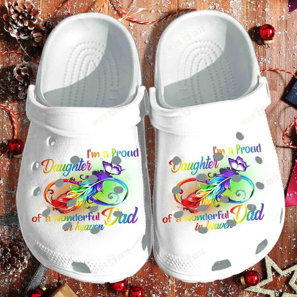 Pround Daughter Of Wonderful Dad Heaven Butterfly Crocs Classic Clogs