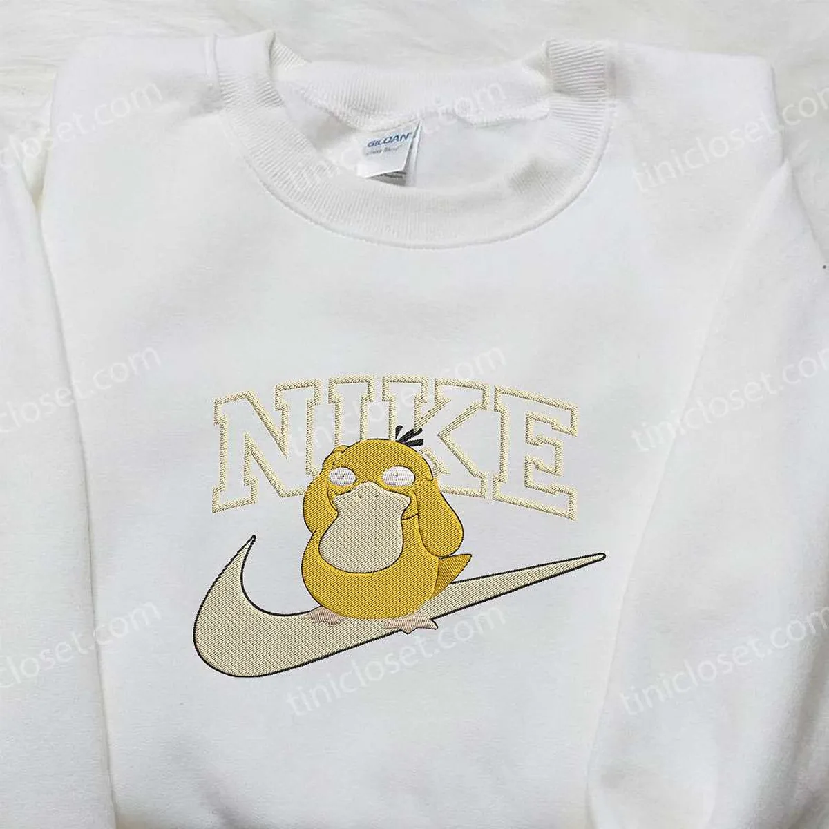 Psyduck x Nike Embroidered Shirt, Pokemon Embroidered Shirt, Nike Inspired Embroidered Shirt