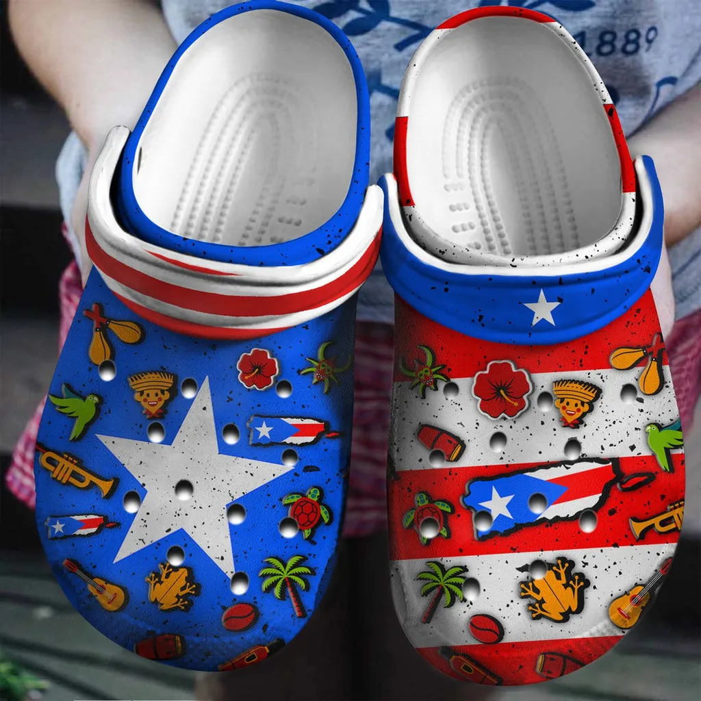 Puerto Rican Flag Symbol Gift For Fan Classic Water Rubber Crocs Clog