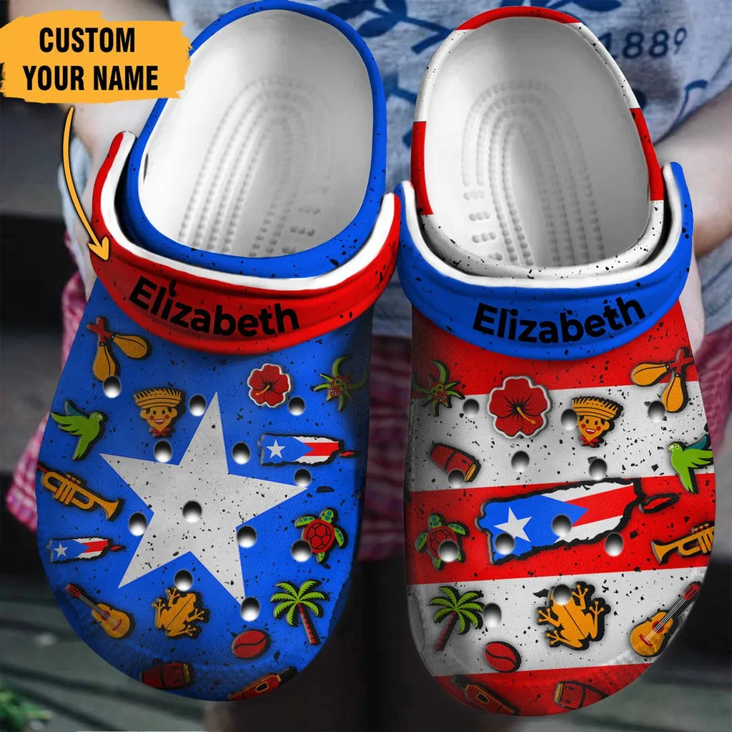 Puerto Rican Flag Symbols Gift For Fan Classic Water Rubber Crocs Clog