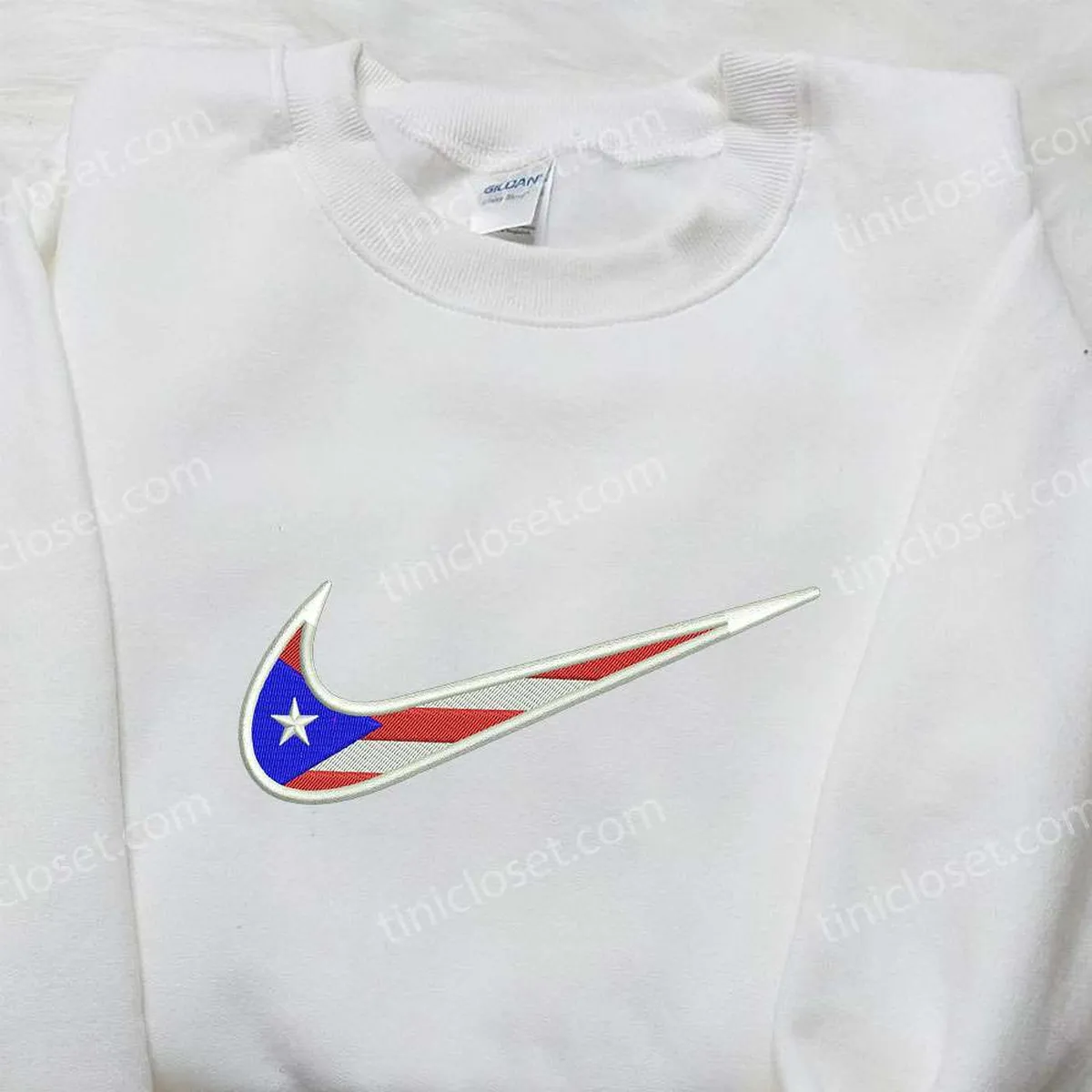 Puerto Rican Flag x Nike Swoosh Embroidered Shirt, National Flag Embroidered Shirt, Nike Inspired Embroidered Shirt