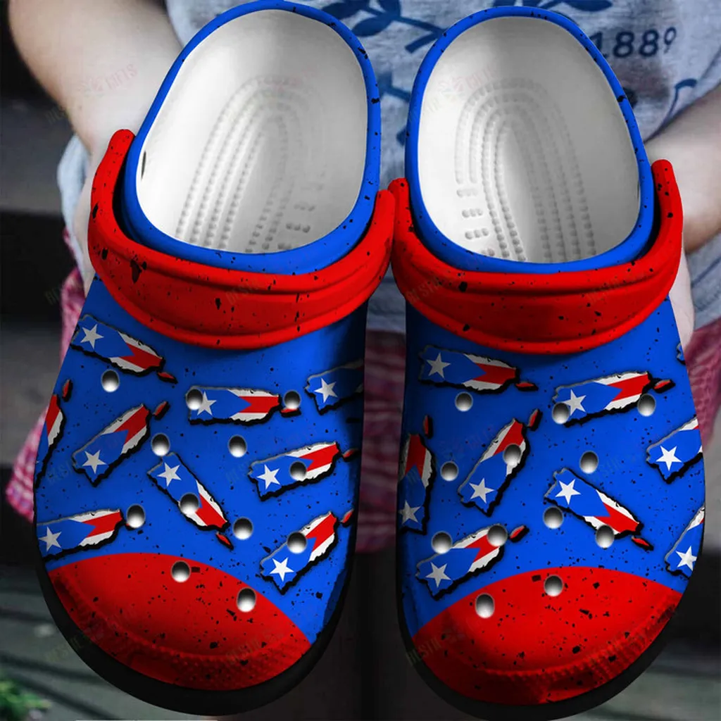 Puerto Rico Flag In Map Crocs Classic Clogs