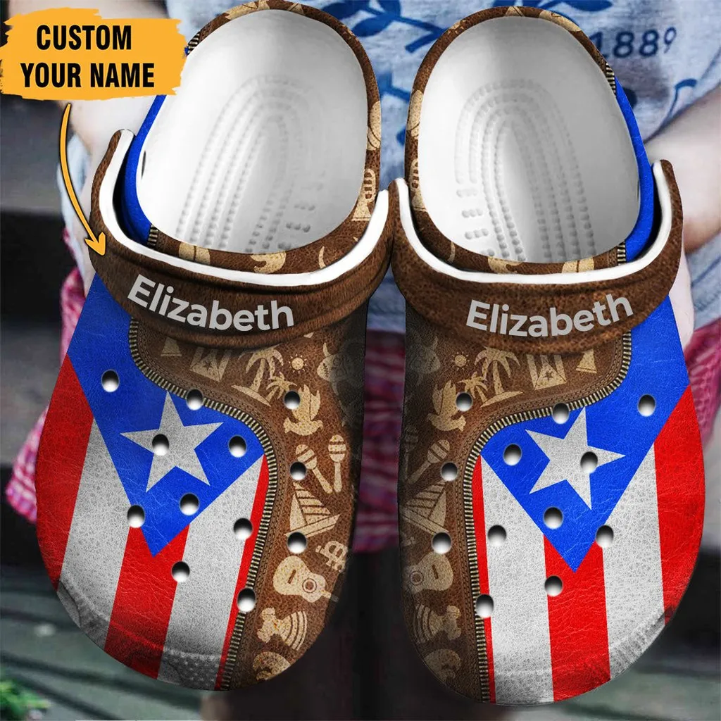 Puerto Rico Puerto Rican Flag And Symbols Zipper Gift For Fan Classic Water Rubber Crocs Clog