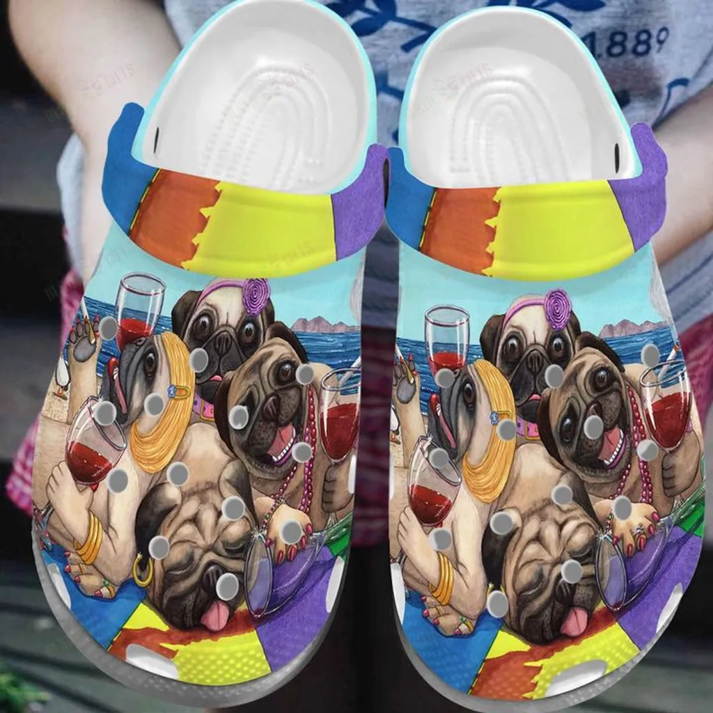 Pug Beach Day Crocs Classic Clogs