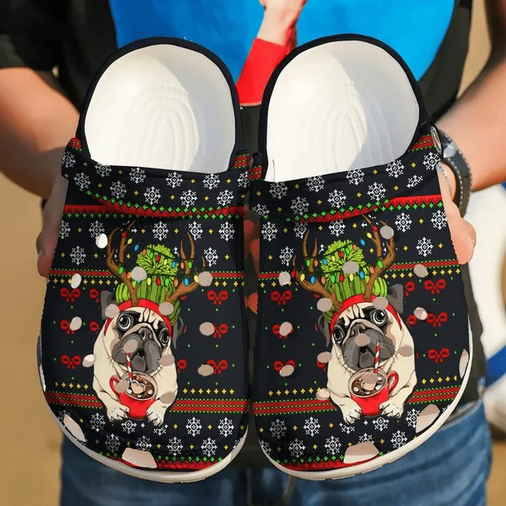 Pug Christmas Coffee 102 Gift For Lover Rubber Crocs Clog