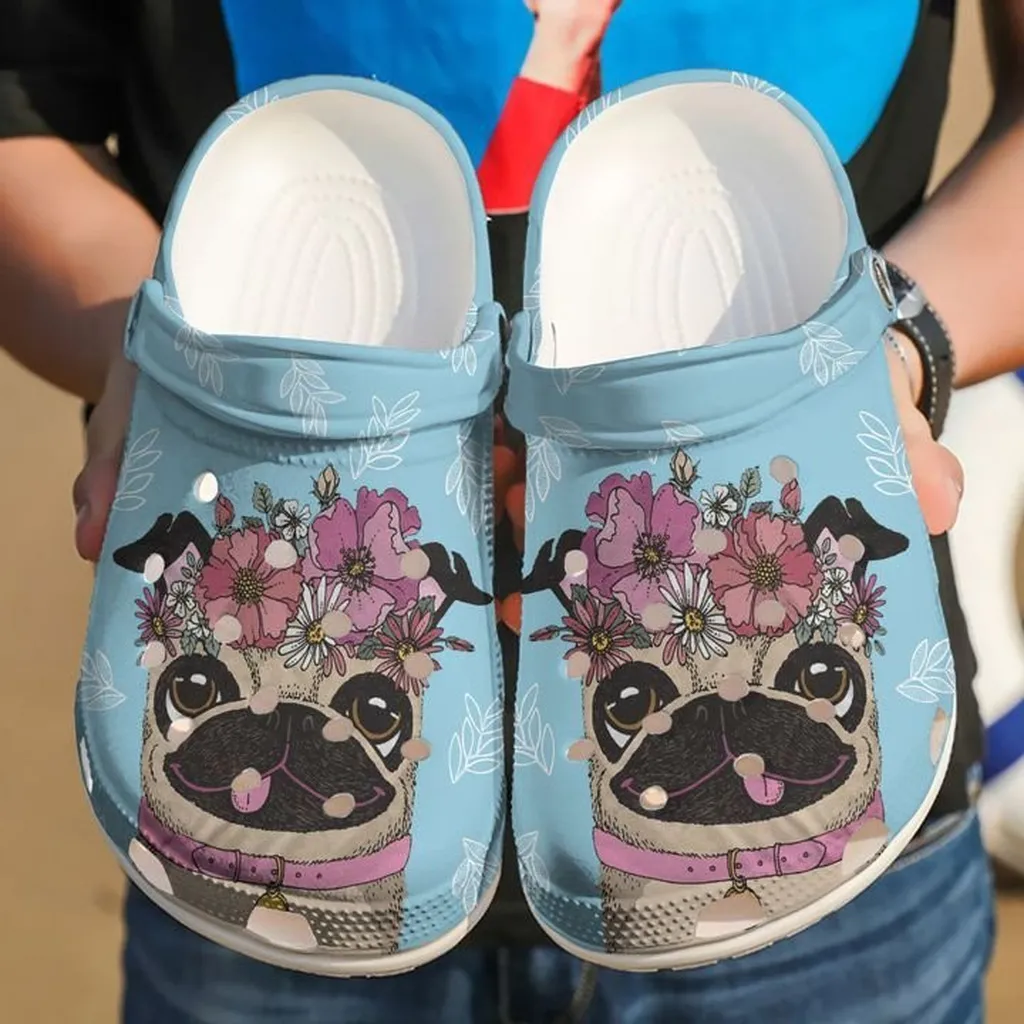 Pug Love Flower Crocs Clog