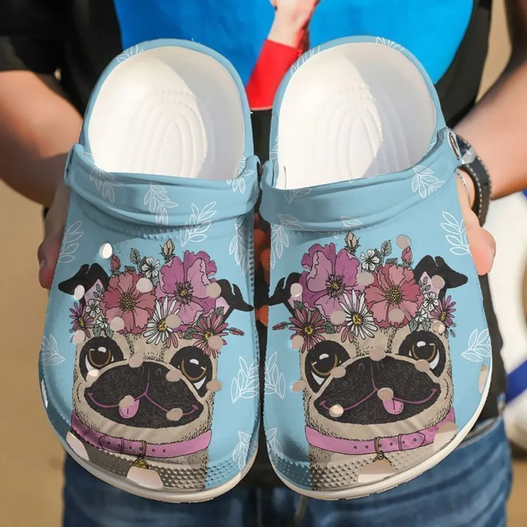 Pug Love Flower Rubber Crocs Clog