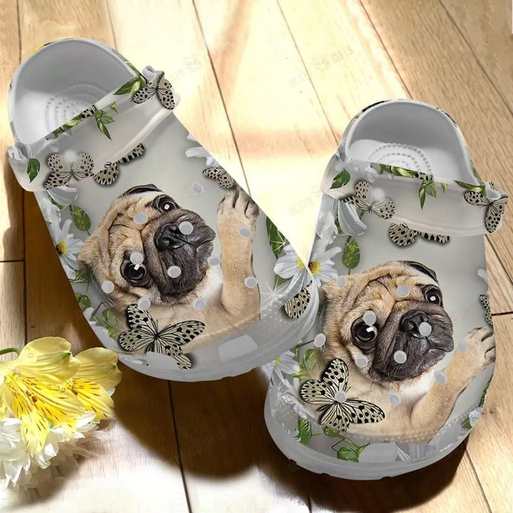 Pug Love White Sole Crocs Classic Clogs