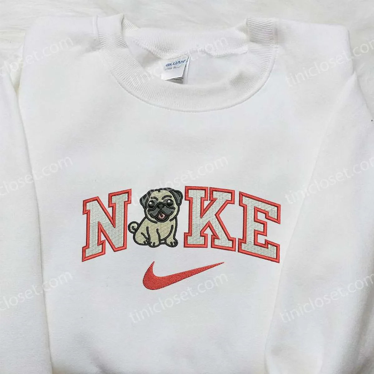 Pug Puppy Dog x Nike Embroidered Sweatshirt, Animal Embroidered Shirt, Nike Inspired Embroidered Shirt