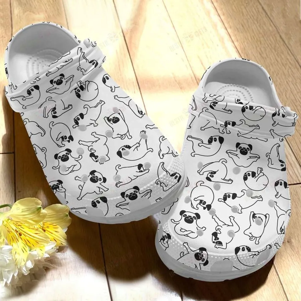 Pug White Sole Flexible Puggy Crocs, Personalized Crocs Classic Clogs