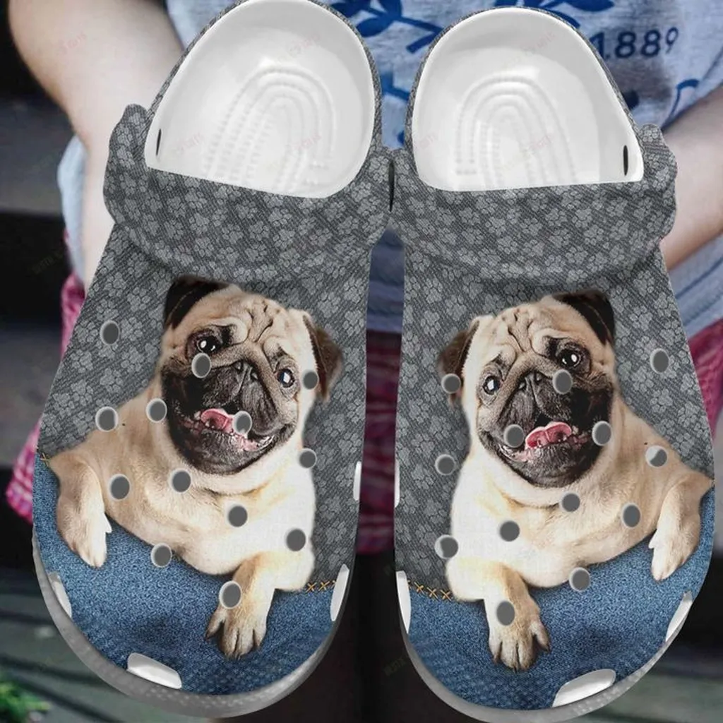 Pug White Sole Pug Lover Crocs, Personalized Crocs Classic Clogs