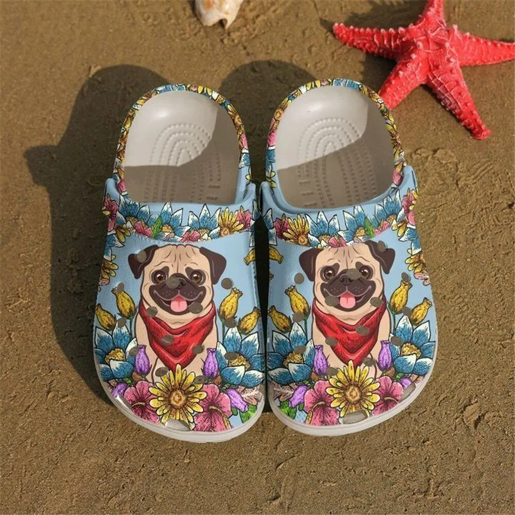 Pug With Flower Crocs Classic Clogs