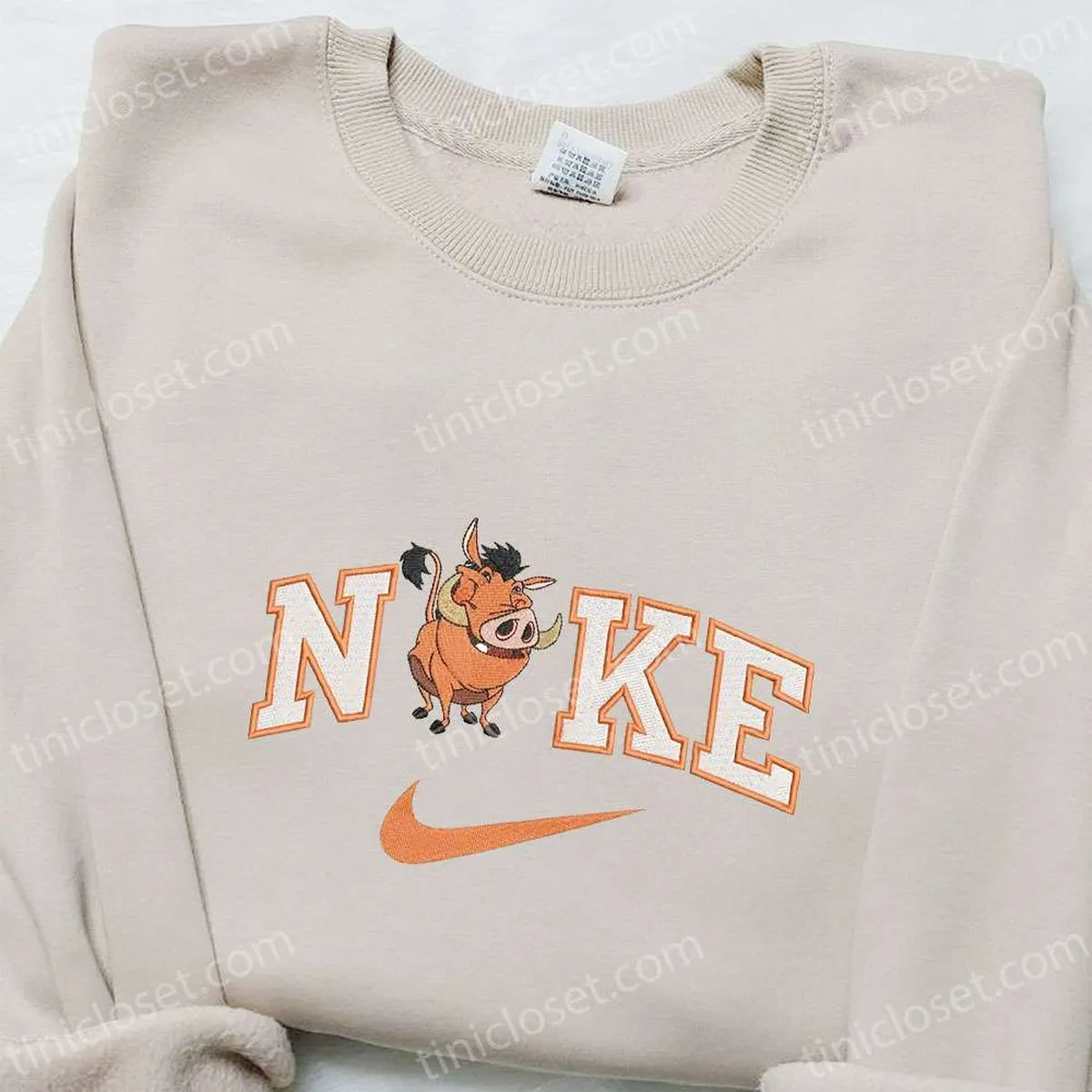 Pumbaa x Nike Cartoon Embroidered Sweatshirt, Disney Characters Embroidered T-shirt, Best Gift Ideas for Family