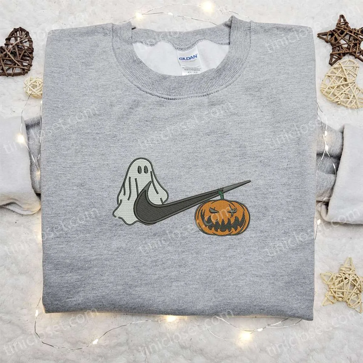 Pumpkin Ghost Halloween x Nike Embroidered Sweatshirt, Halloween Embroidered Shirt, Best Halloween Gift Ideas