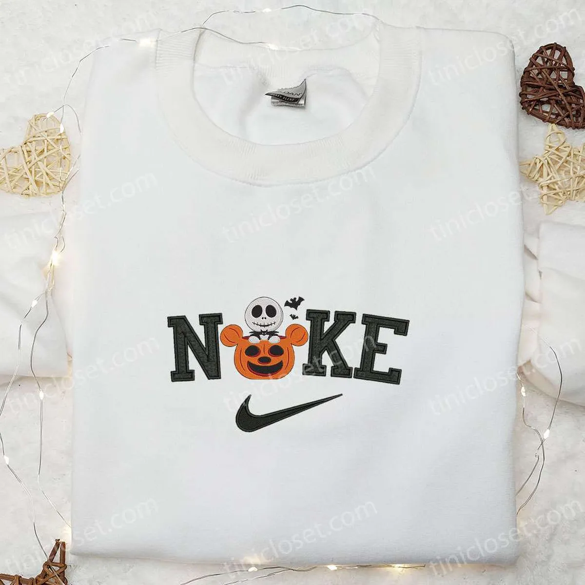 Pumpkin Jack Skellington x Nike Embroidered T-shirt, The Nightmare Before Christmas Characters Embroidered Hoodie, Nike Inspired Embroidered Sweatshirt